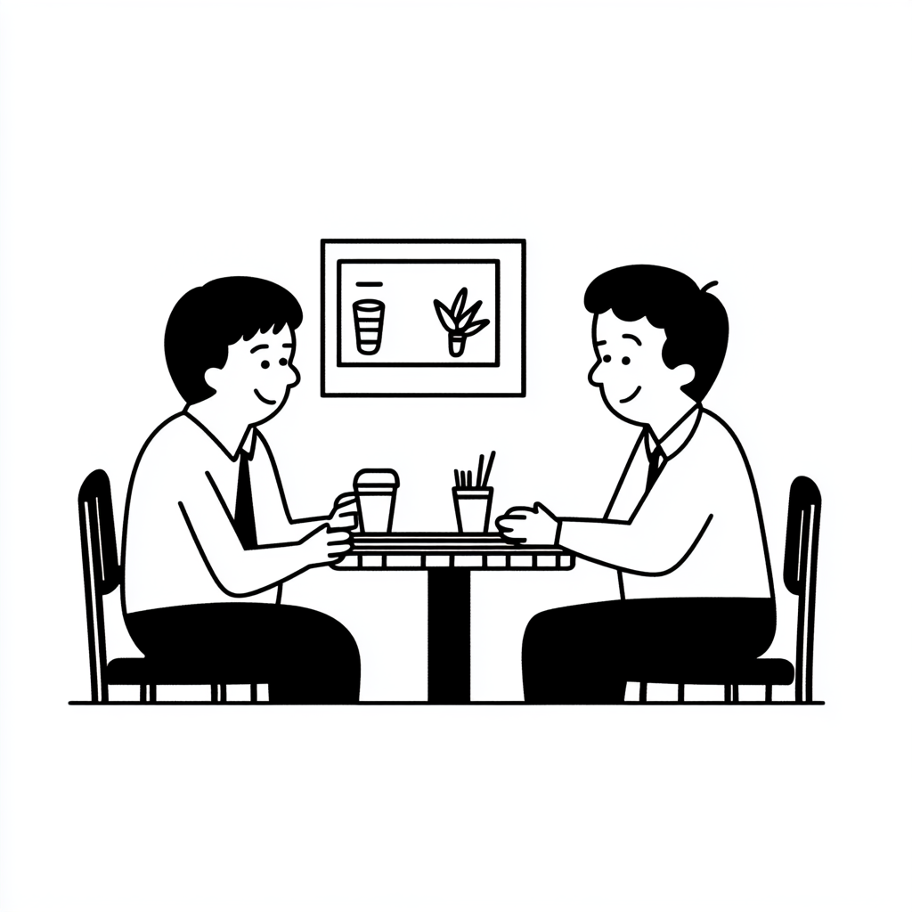 카페에서 신제품 논의 중인 두 남성
